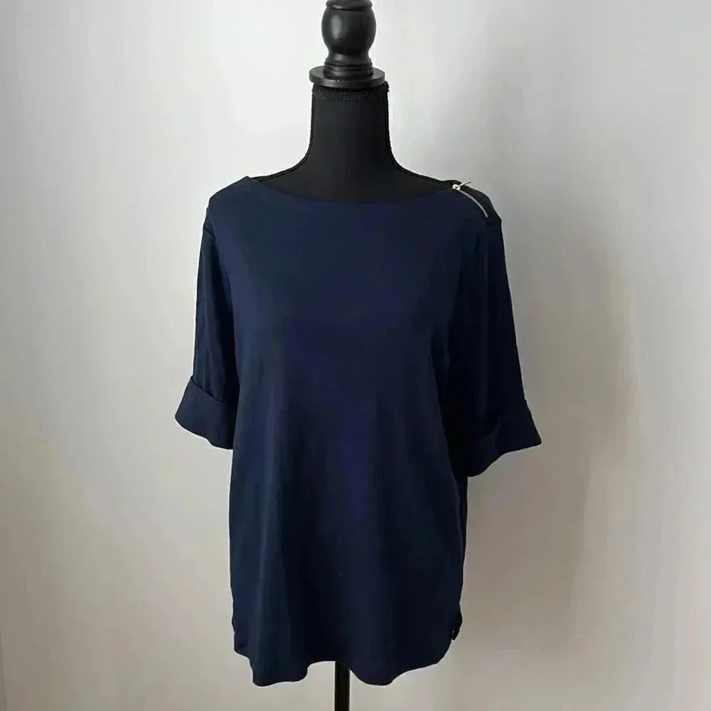 NWT Lauren Ralph Lauren Capri Navy top